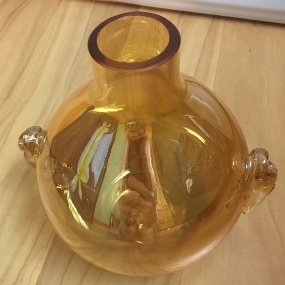 Amber Iridescent Glass Bulb Vase 6in - Picture 5 of 12